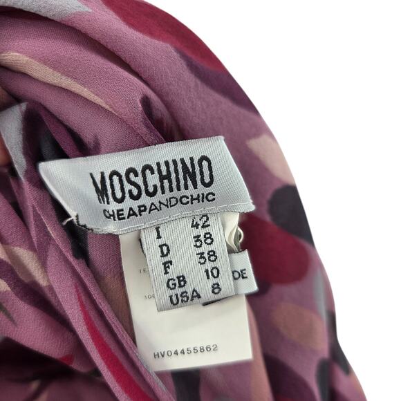 MOSCHINO CHEAP AND CHIC SZ 8 Y2K SILK ABSTRACT DRAPPED SLEEVELESS MIDI DRESS - Picture 3 of 11